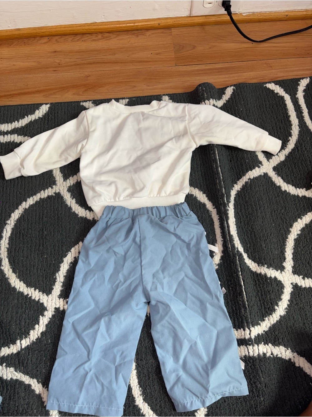 White Long Sleeve Top with Blue Sequin Bow - Two-Piece Look - Picture 2 of 2